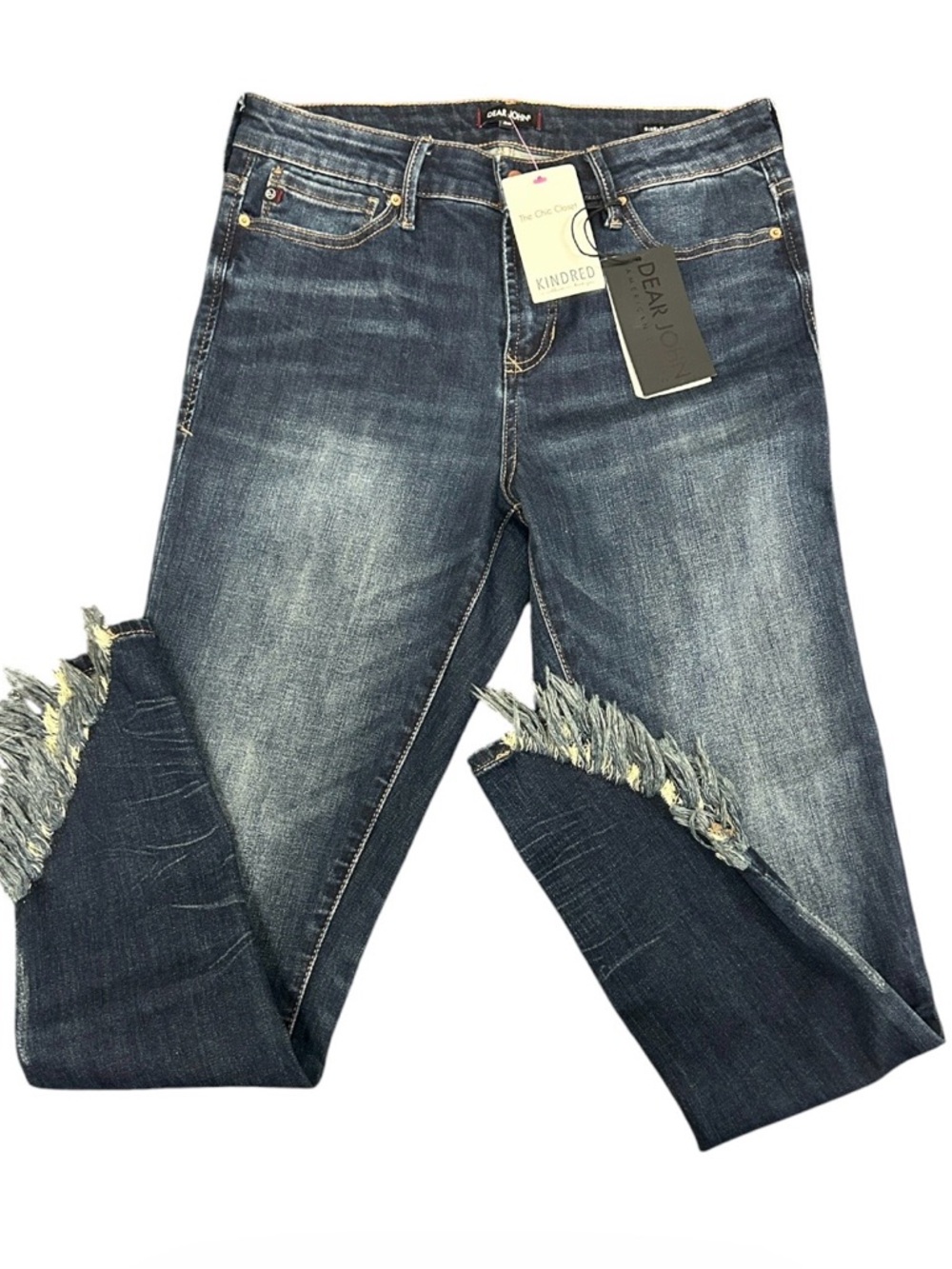 Dear John Gisele High Waist Skinny Jeans Size 28 Dark Wash Distressed Raw Hem